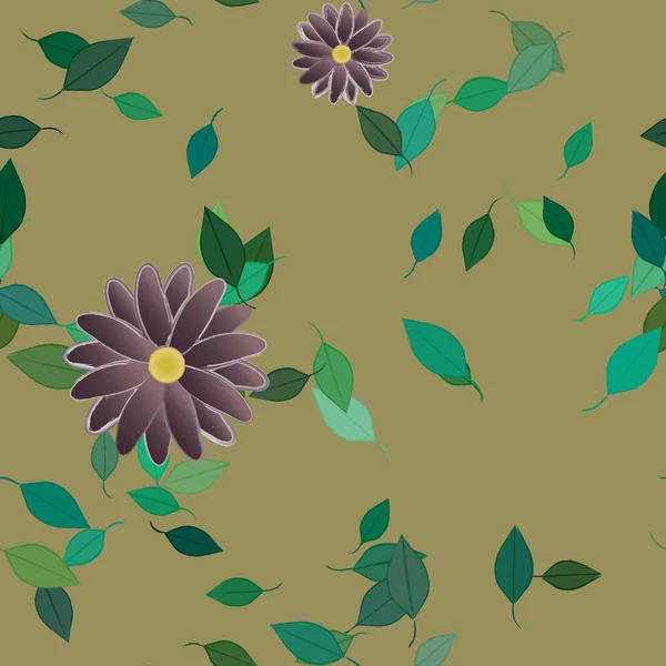 Flores Abstractas Con Hojas Verdes Patrón Sin Costura Ilustración Vectorial — Archivo Imágenes Vectoriales