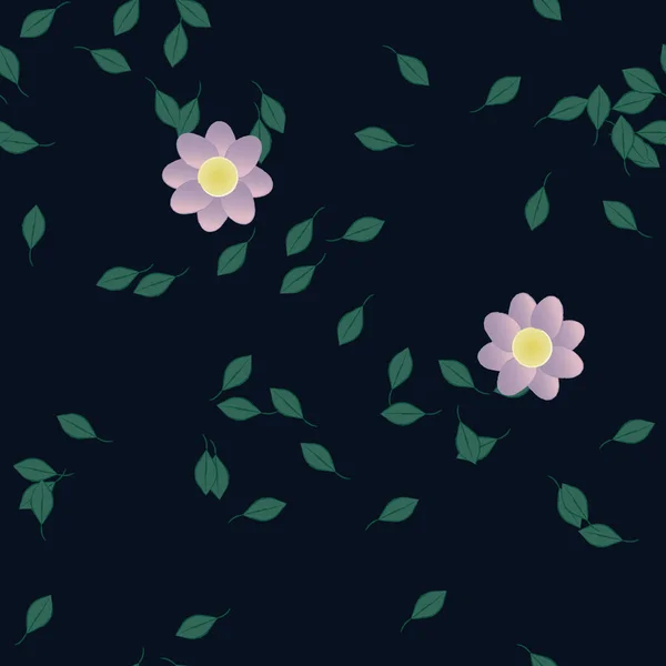 Flores Abstractas Con Hojas Verdes Patrón Sin Costura Ilustración Vectorial — Vector de stock