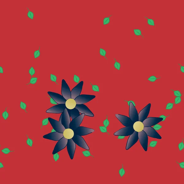 Abstrakta Blommor Med Gröna Blad Sömlös Mönster Vektor Illustration — Stock vektor