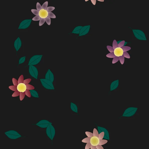 Fleurs Abstraites Avec Des Feuilles Vertes Motif Sans Couture Illustration — Image vectorielle