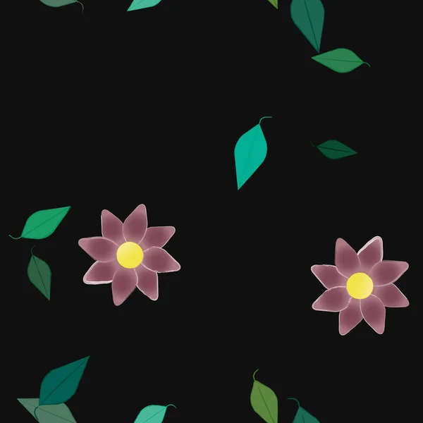 Flores Abstractas Con Hojas Verdes Patrón Sin Costura Ilustración Vectorial — Archivo Imágenes Vectoriales