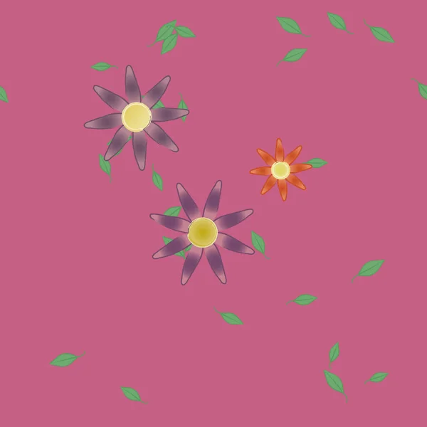 Flores Abstractas Con Hojas Verdes Patrón Sin Costura Ilustración Vectorial — Vector de stock