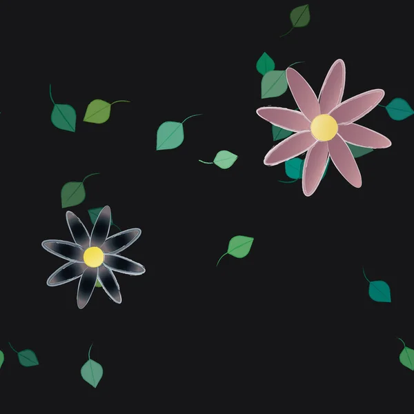 Flores Abstractas Con Hojas Verdes Patrón Sin Costura Ilustración Vectorial — Vector de stock