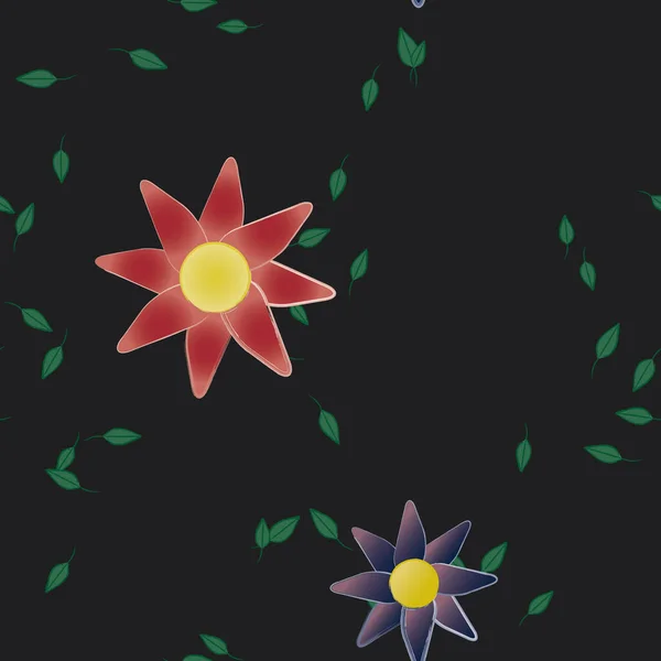 Flores Abstractas Con Hojas Verdes Patrón Sin Costura Ilustración Vectorial — Vector de stock