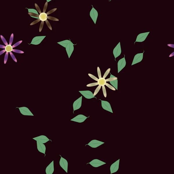 Flores Abstractas Con Hojas Verdes Patrón Sin Costura Ilustración Vectorial — Vector de stock