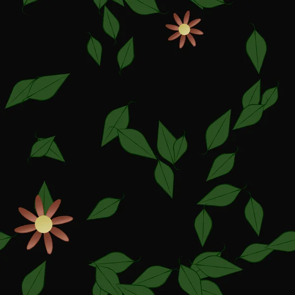 Flores Abstractas Con Hojas Verdes Patrón Sin Costura Ilustración Vectorial — Vector de stock