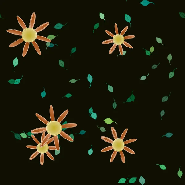 Flores Abstractas Con Hojas Verdes Patrón Sin Costura Ilustración Vectorial — Vector de stock