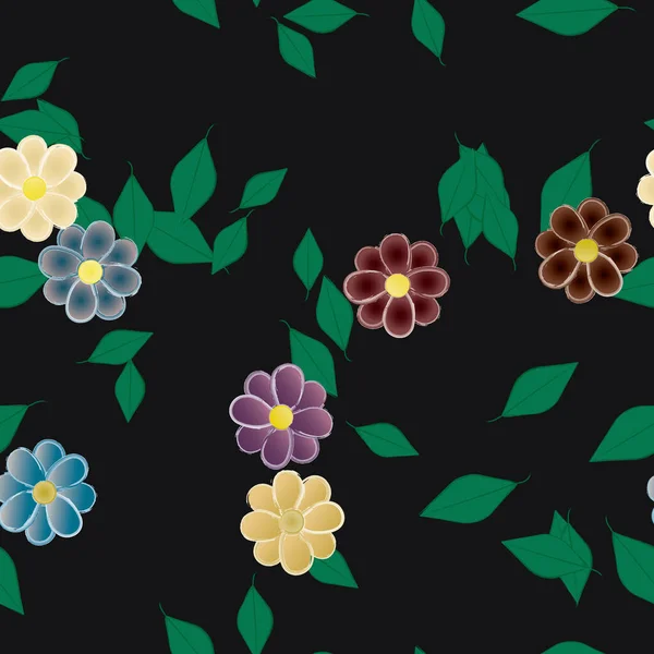 Abstrakta Blommor Med Gröna Blad Sömlös Mönster Vektor Illustration — Stock vektor