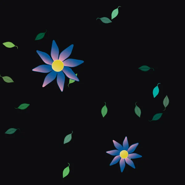 Flores Abstractas Con Hojas Verdes Patrón Sin Costura Ilustración Vectorial — Vector de stock