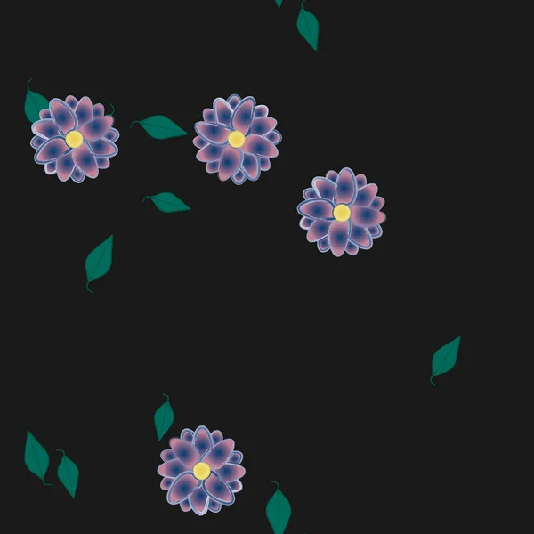 Flores Abstractas Con Hojas Verdes Patrón Sin Costura Ilustración Vectorial — Vector de stock