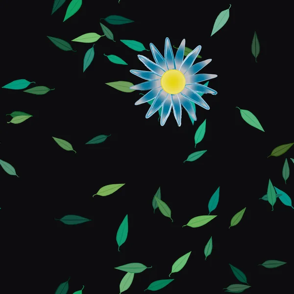 Flores Abstractas Con Hojas Verdes Patrón Sin Costura Ilustración Vectorial — Archivo Imágenes Vectoriales