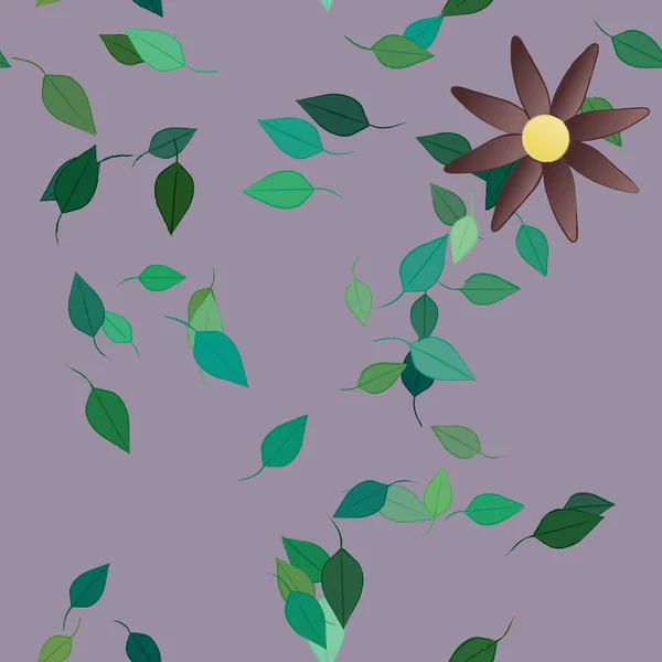 Flores Abstractas Con Hojas Verdes Patrón Sin Costura Ilustración Vectorial — Vector de stock