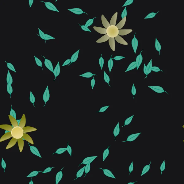 Flores Abstractas Con Hojas Verdes Patrón Sin Costura Ilustración Vectorial — Archivo Imágenes Vectoriales