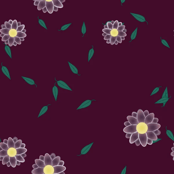 Abstrakta Blommor Med Gröna Blad Sömlös Mönster Vektor Illustration — Stock vektor