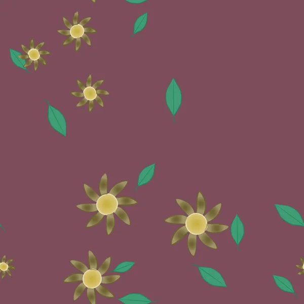 Fleurs Abstraites Avec Des Feuilles Vertes Motif Sans Couture Illustration — Image vectorielle