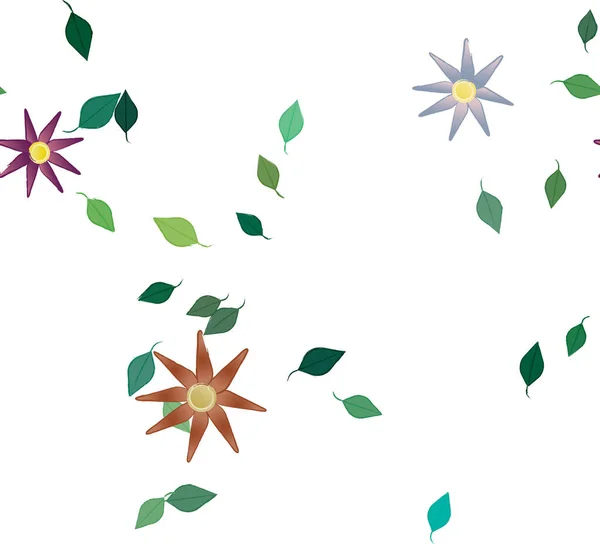 Fleurs Abstraites Avec Des Feuilles Vertes Motif Sans Couture Illustration — Image vectorielle