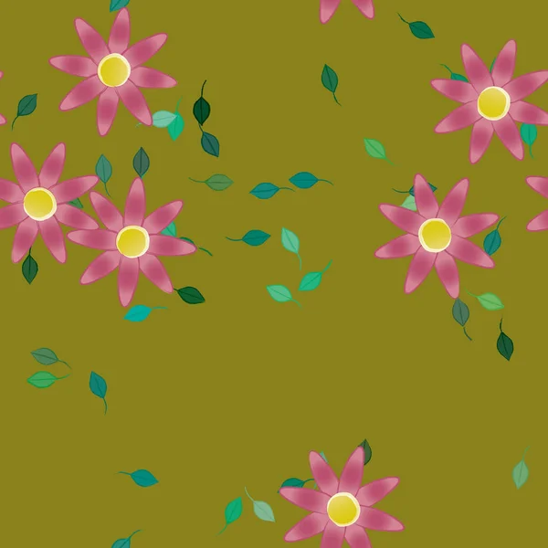 Flores Abstractas Con Hojas Verdes Patrón Sin Costura Ilustración Vectorial — Vector de stock