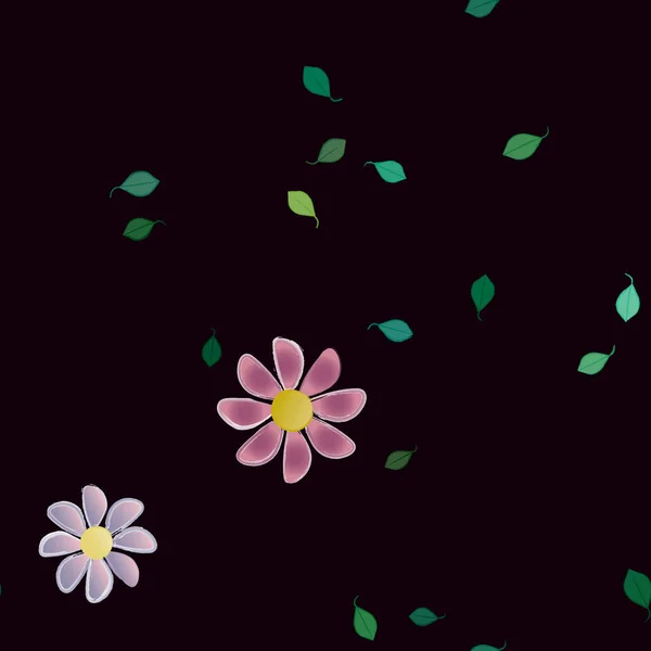 Flores Abstractas Con Hojas Verdes Patrón Sin Costura Ilustración Vectorial — Vector de stock