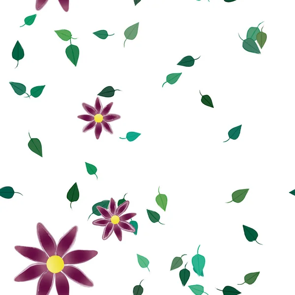 Abstrakte Blomster Med Sømløst Grønt Løv Vektorillustrasjon – stockvektor