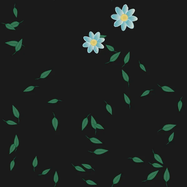 Abstrakta Blommor Med Gröna Blad Sömlös Mönster Vektor Illustration — Stock vektor