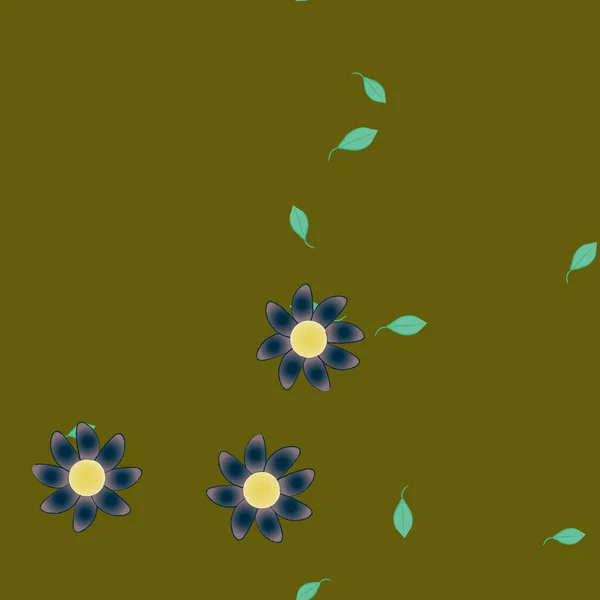 Flores Abstractas Con Hojas Verdes Patrón Sin Costura Ilustración Vectorial — Vector de stock