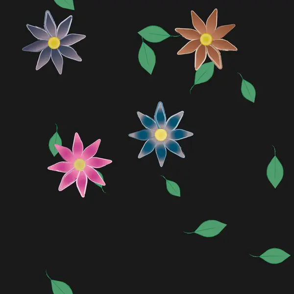 Fleurs Abstraites Avec Des Feuilles Vertes Motif Sans Couture Illustration — Image vectorielle