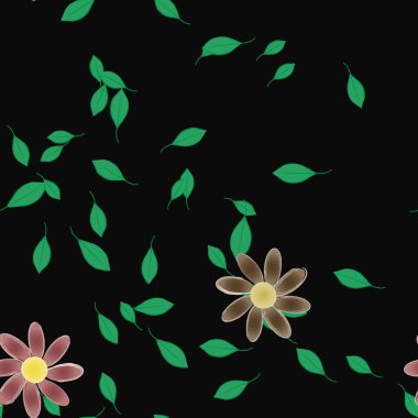 Yeşil yapraklı soyut çiçekler pürüzsüz desen, vektör çizimi