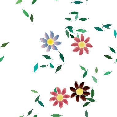 Yeşil yapraklı soyut çiçekler pürüzsüz desen, vektör çizimi