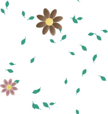 Yeşil yapraklı soyut çiçekler pürüzsüz desen, vektör çizimi