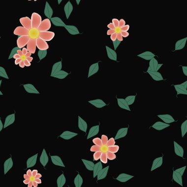 Yeşil yapraklı soyut çiçekler pürüzsüz desen, vektör çizimi