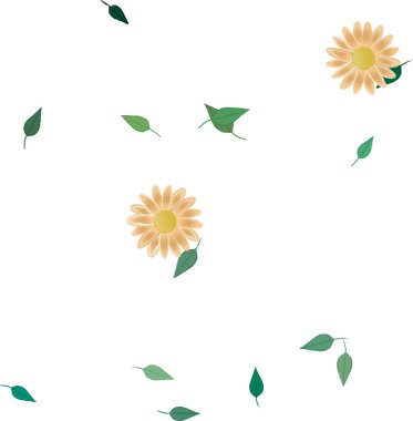 Yeşil yapraklı soyut çiçekler pürüzsüz desen, vektör çizimi