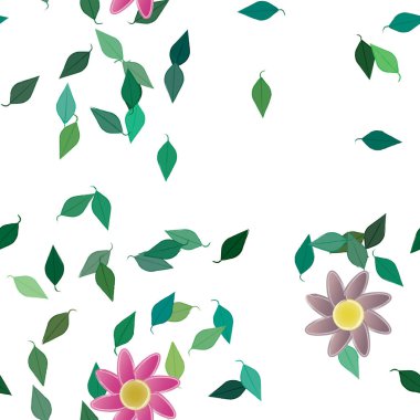 Yeşil yapraklı soyut çiçekler pürüzsüz desen, vektör çizimi