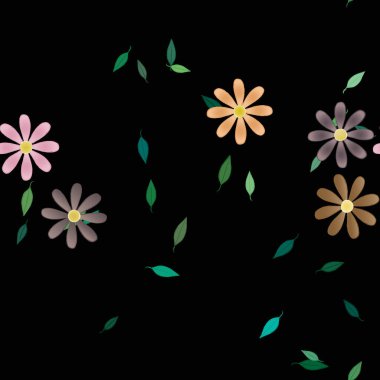 Yeşil yapraklı soyut çiçekler pürüzsüz desen, vektör çizimi