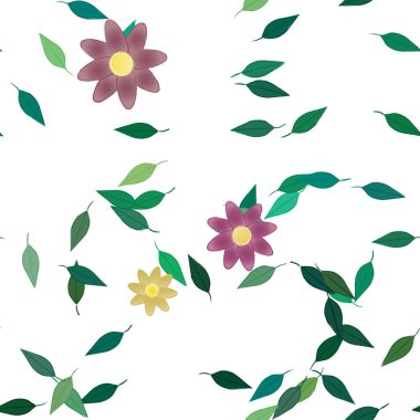 Yeşil yapraklı soyut çiçekler pürüzsüz desen, vektör çizimi
