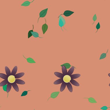 Yeşil yapraklı soyut çiçekler pürüzsüz desen, vektör çizimi