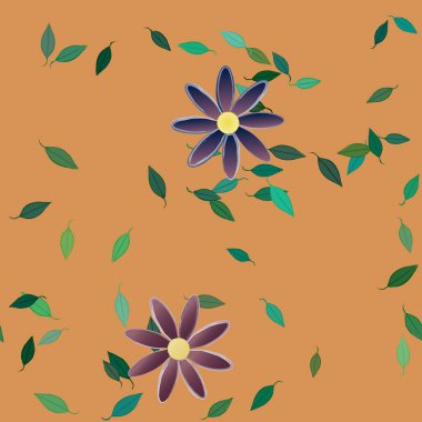 Yeşil yapraklı soyut çiçekler pürüzsüz desen, vektör çizimi