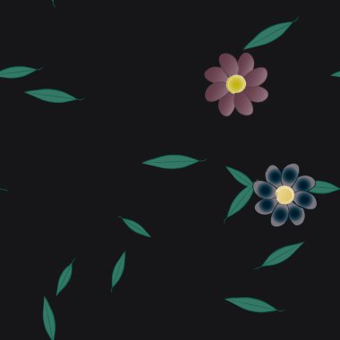 Yeşil yapraklı soyut çiçekler pürüzsüz desen, vektör çizimi