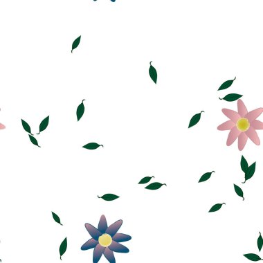 Yeşil yapraklı soyut çiçekler pürüzsüz desen, vektör çizimi