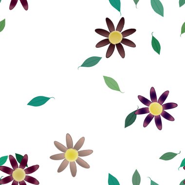 Yeşil yapraklı soyut çiçekler pürüzsüz desen, vektör çizimi