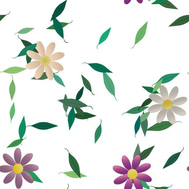Yeşil yapraklı soyut çiçekler pürüzsüz desen, vektör çizimi