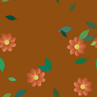 Yeşil yapraklı soyut çiçekler pürüzsüz desen, vektör çizimi