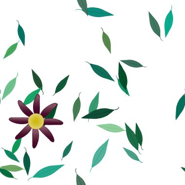 Yeşil yapraklı soyut çiçekler pürüzsüz desen, vektör çizimi