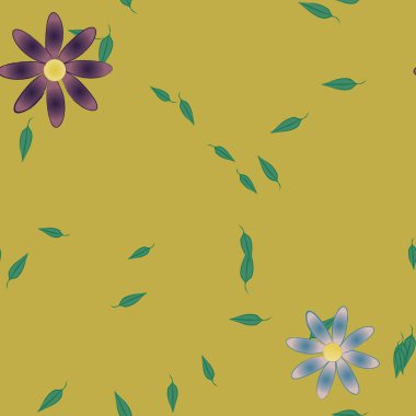 Yeşil yapraklı soyut çiçekler pürüzsüz desen, vektör çizimi