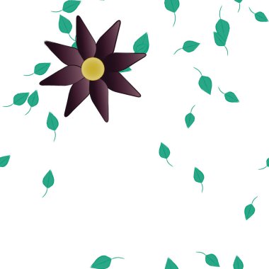 Yeşil yapraklı soyut çiçekler pürüzsüz desen, vektör çizimi