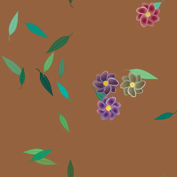 Flores Abstractas Con Hojas Verdes Patrón Sin Costura Ilustración Vectorial — Vector de stock