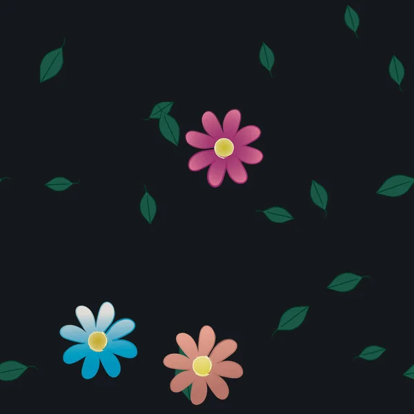 Flores Abstractas Con Hojas Verdes Patrón Sin Costura Ilustración Vectorial — Vector de stock