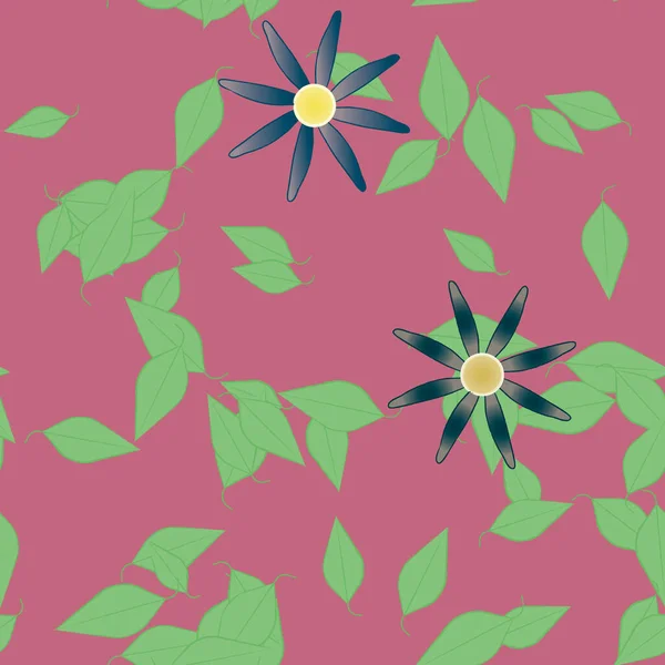 Flores Abstractas Con Hojas Verdes Patrón Sin Costura Ilustración Vectorial — Vector de stock