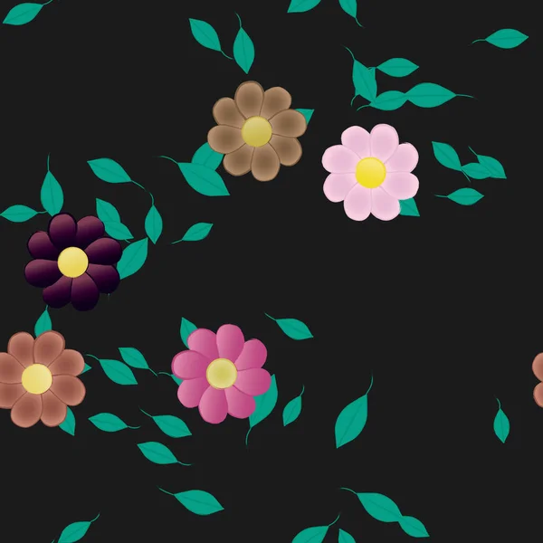 Flores Abstractas Con Hojas Verdes Patrón Sin Costura Ilustración Vectorial — Archivo Imágenes Vectoriales