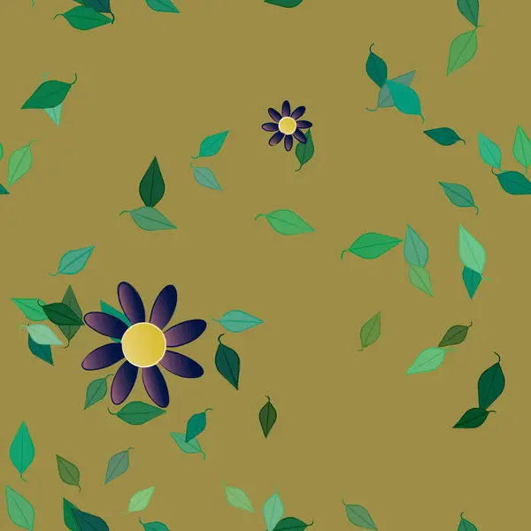 Flores Abstractas Con Hojas Verdes Patrón Sin Costura Ilustración Vectorial — Vector de stock