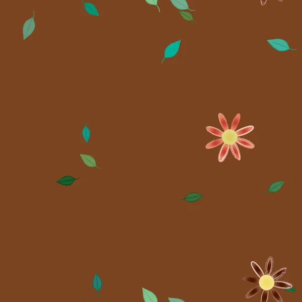 Flores Abstractas Con Hojas Verdes Patrón Sin Costura Ilustración Vectorial — Vector de stock